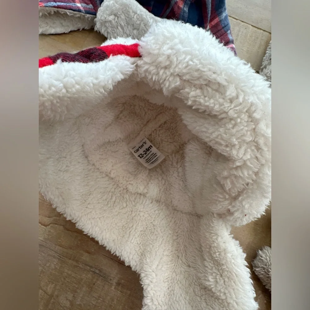 5 piece Carters baby kids head Sherpa hat beanies and mittens